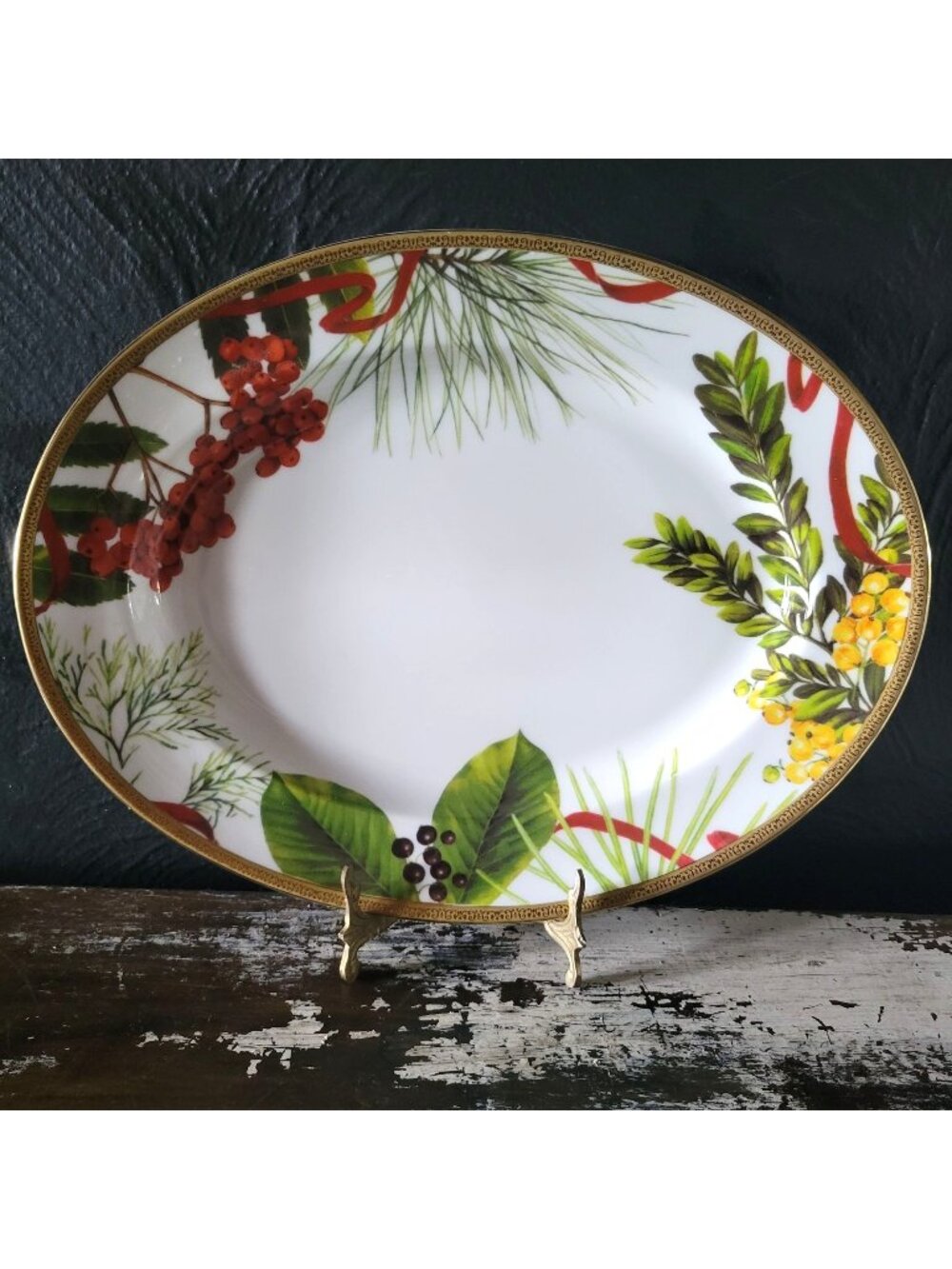 Charter Club Fashion Buffet 14" Oval Serving Platter Holly and Pine Christmas